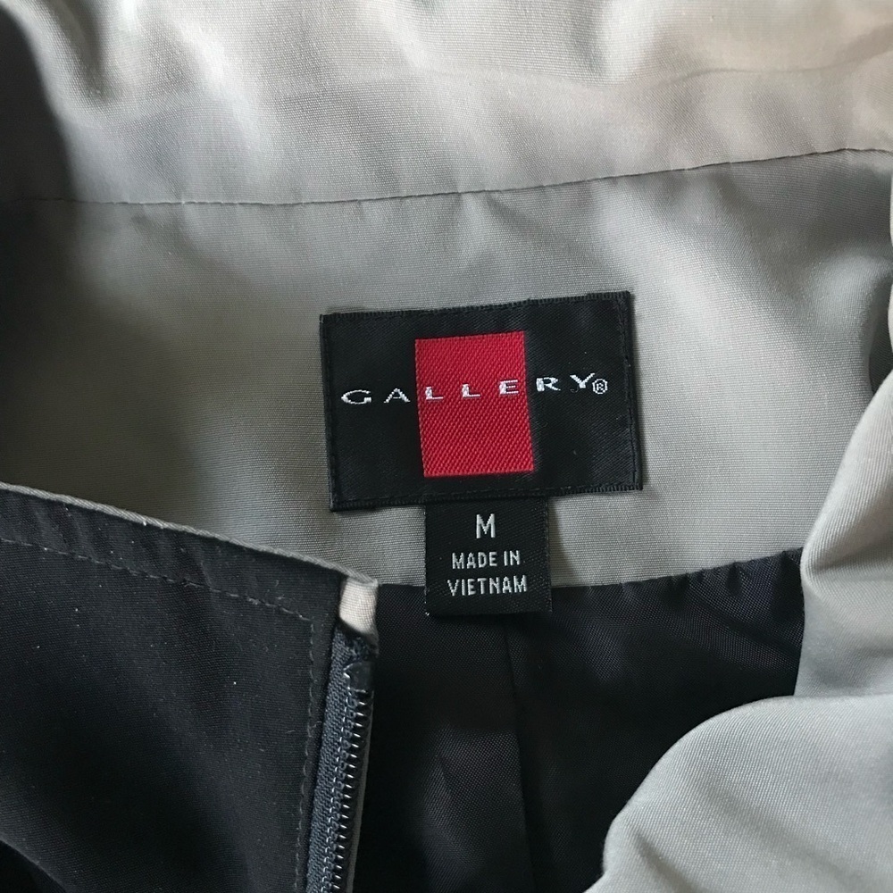 GALLERY Black & Taupe Trench Coat Raincoat detach Hood Size Medium 37” Length - Picture 8 of 16